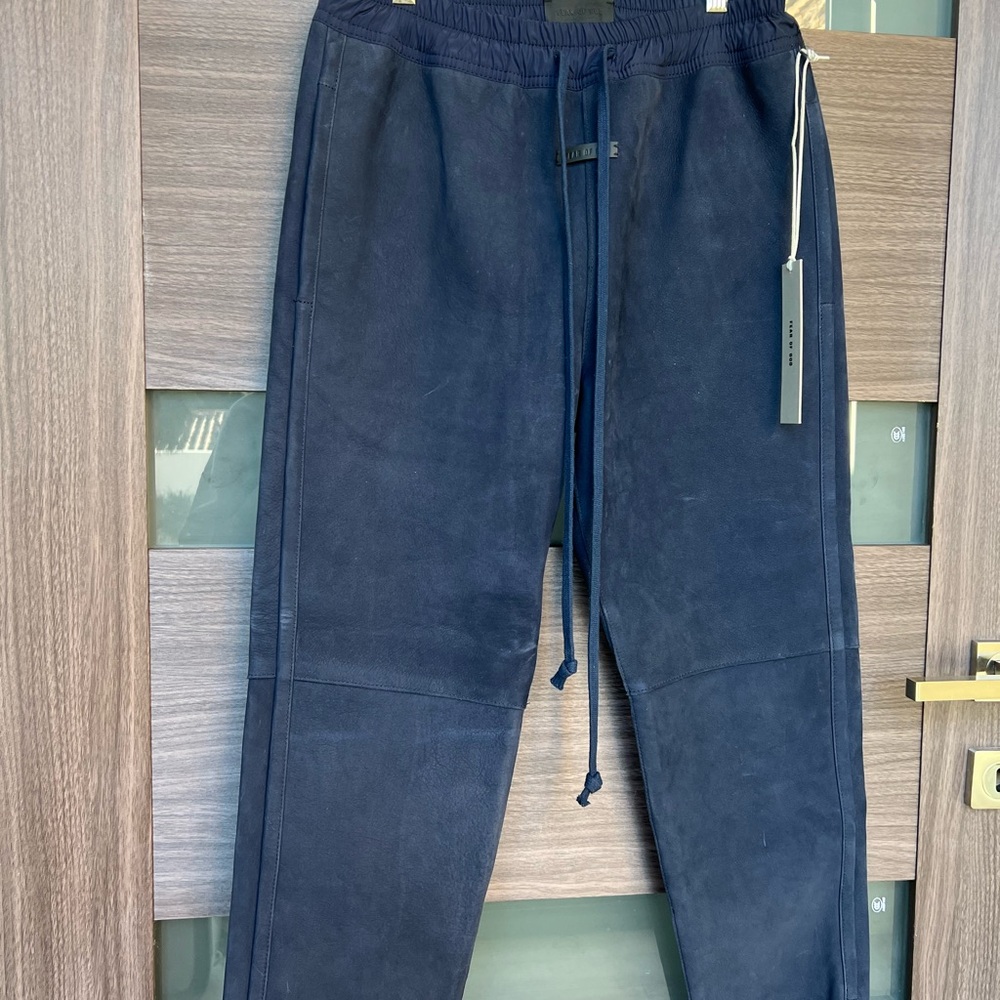 Fear of God Leather Dark Blue/Navy Nubuck Joggers size Small Used - Picture 15 of 15